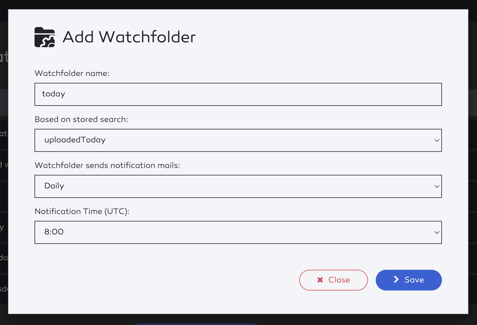 select existing stored search.