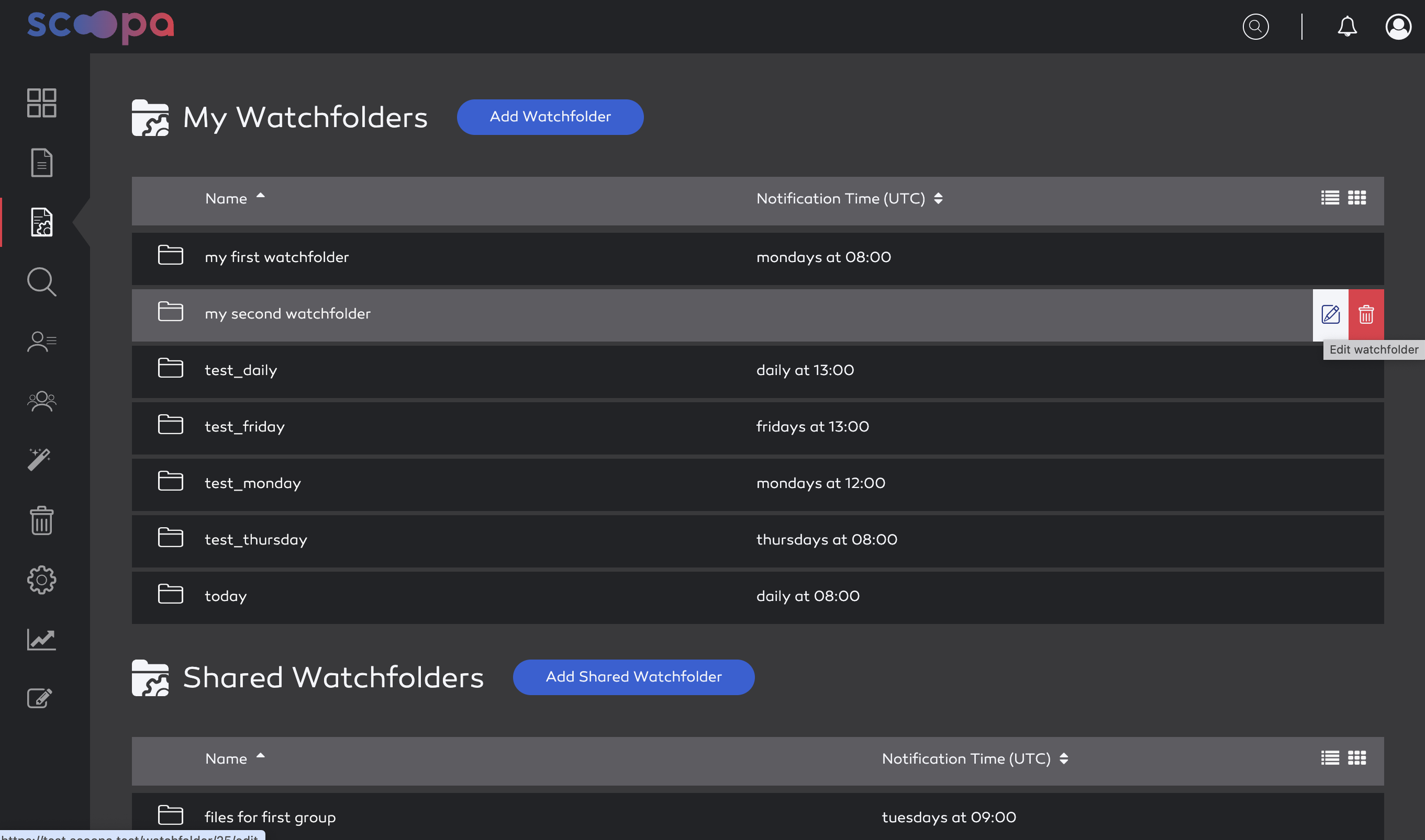 edit watchfolder by action button.